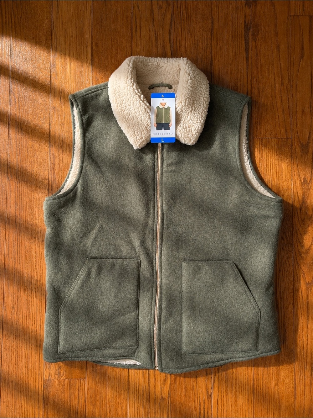 Sanctuary Olive Green Sherpa-Trim Vest Sz L NWT